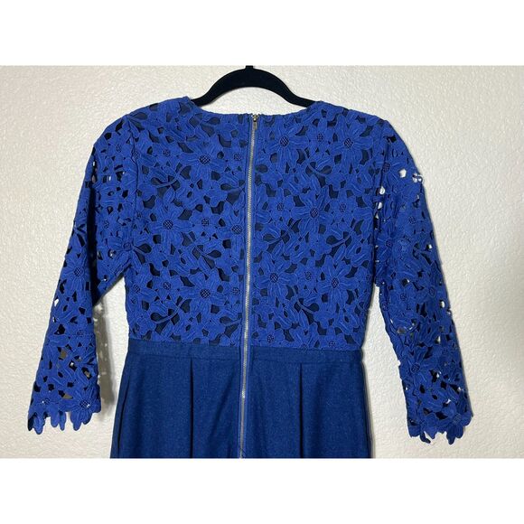 Darling Blue MOD Twee Hepburn Style Dress Lace Chic Small Fall Classy - Picture 4 of 7